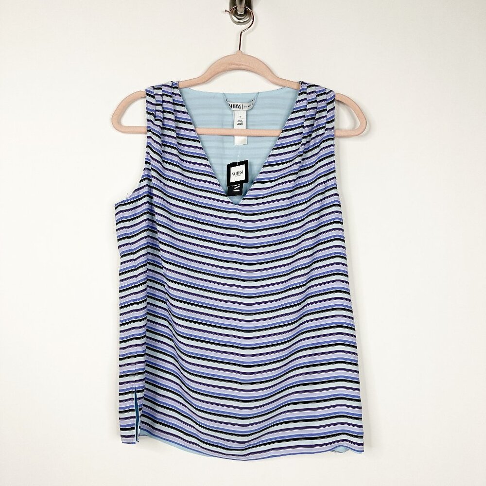 NWT White House Black Market Tank Top L Sleeveless V Neck Shell Stripe WHBM81